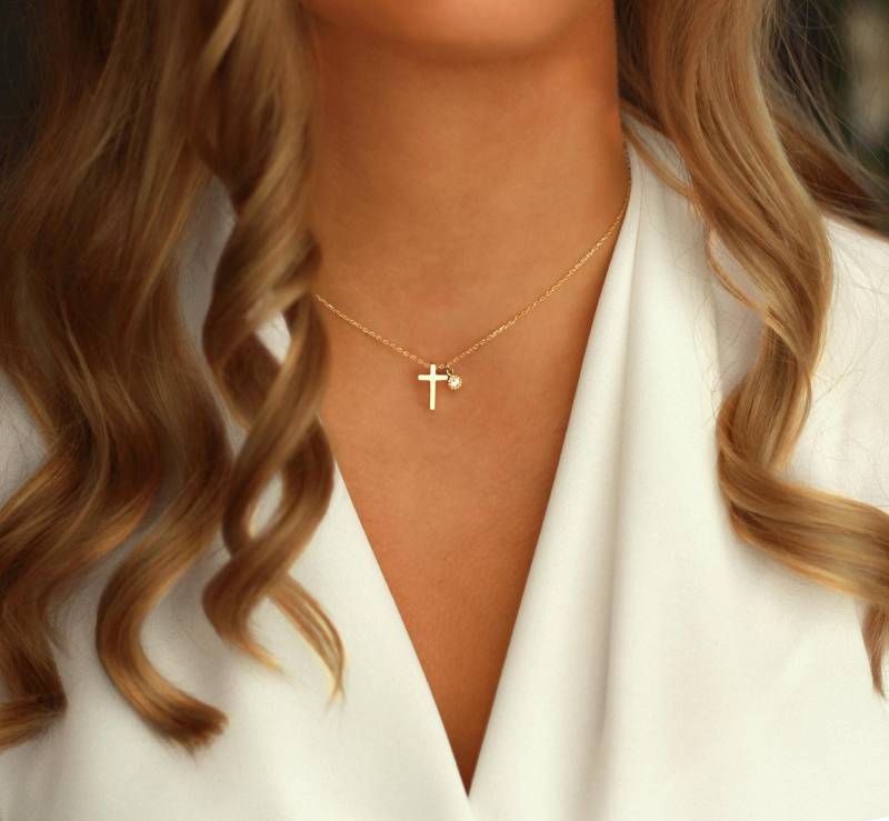 Mini Kreuz Halskette + Cz Diamant Anhänger | Gold, Silber, Rosegold Konfirmation Mädchen Kommunion Glaube Geschenk von EastonLaneJewelryCo