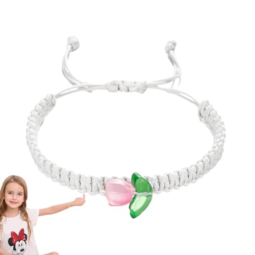 Eastuy Geflochtene Armbänder mit Tulpenblume, Armband | String Flower Tulpe Gewebte Armbänder | Verstellbares Bohemian-Armband mit Perlen für Teenager-Mädchen von Eastuy