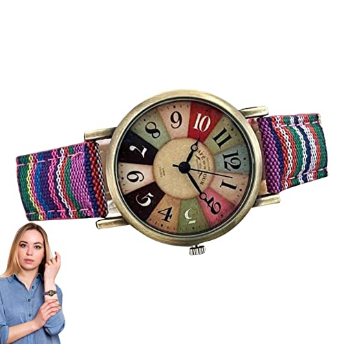 Eastuy Regenbogen-Muster Damenuhr,Vintage Uhren für Sie mit kreativem mehrfarbigem Regenbogenmuster | Gewebtes Armband, lässige Armbanduhr, wunderbares Festival-Geschenk für Frauen, Dame von Eastuy