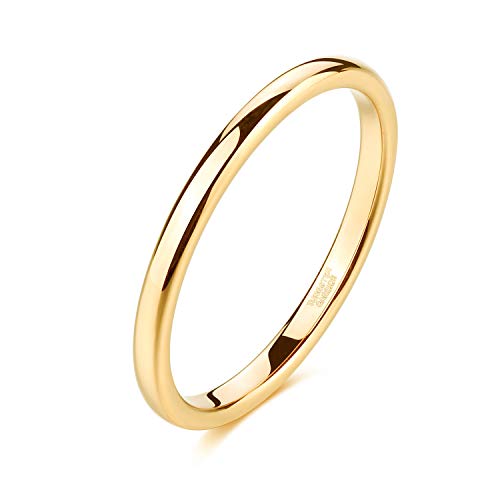Zakk Ring Damen Herren 2mm 4mm 6mm 8mm Gelbgold Wolfram Poliert Schmal Ringe Verlobungsringe Ehering Hochzeitsband (2mm, 66 (21.0)) von Zakk