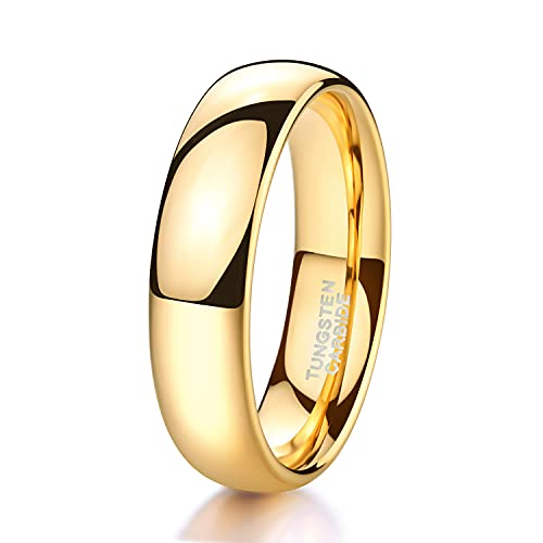 Zakk Ring Damen Herren 2mm 4mm 6mm 8mm Gelbgold Wolfram Poliert Schmal Ringe Verlobungsringe Ehering Hochzeitsband (6mm, 55 (17.5)) von Zakk