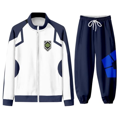 Easwisa Full Zip Jacke Zweiteilig Blue Anime Lock Manga Cosplay Langarm Stehkragen Sweatshirt Sweatpants Set Herren Damen Zip Hoodie Fußball Jersey-8||l von Easwisa