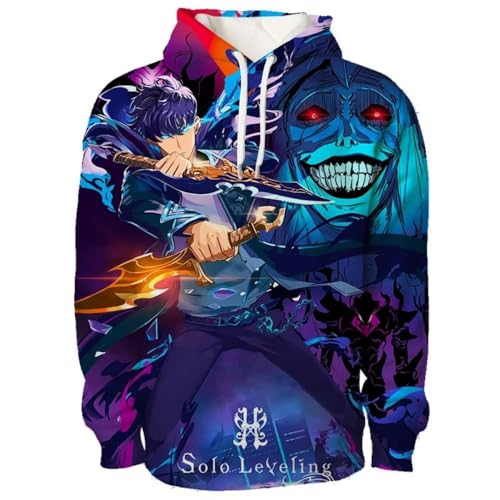 Easwisa Unisex-Kapuzenpullover Anime Solo Leveling Sung Jin Woo Muster 3D Druck Pullover Mode Harajuku Sweatshirt Männer & Frauen Cosplay Kleidung-A||3X_l von Easwisa