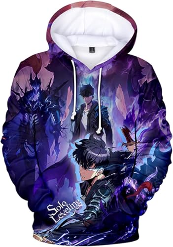 Easwisa Unisex-Kapuzenpullover Solo Anime Leveling Handelsware 3D Bedruckter Hoodie Harajuku Lässige Streetwear Herren Pullover Sung Jin Woo Cosplay Kleidung Hip Hop Sweatshirts Mit Kapuze-I||4X_l von Easwisa