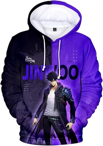 Easwisa Unisex-Kapuzenpullover Solo Anime Leveling Handelsware 3D Bedruckter Hoodie Harajuku Lässige Streetwear Herren Pullover Sung Jin Woo Cosplay Kleidung Hip Hop Sweatshirts Mit Kapuze-I||4X_l von Easwisa