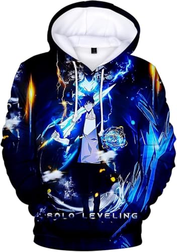 Easwisa Unisex-Kapuzenpullover Solo Anime Leveling Handelsware 3D Bedruckter Hoodie Harajuku Lässige Streetwear Herren Pullover Sung Jin Woo Cosplay Kleidung Hip Hop Sweatshirts Mit Kapuze-I||4X_l von Easwisa