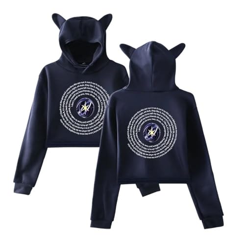 KATSEYE 2025 Beautiful Chaos Tour Kapuzenpullover Mit Katzenohren Y2K Mode Damen Pullover Harajuku Kawaii Sweatshirt-Navy||s von Easwisa