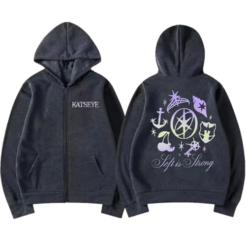 Katseye Kapuzenpullover Mit Reißverschluss Retro Hip-Hop Sweatshirt Herren Und Damen Mode Sweatshirt Unisex Streetwear-Dark Gray||m von Easwisa