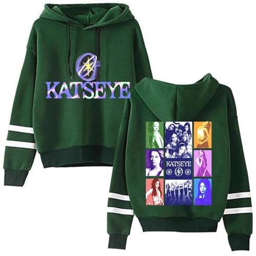 Katseye Unisex-Kapuzenpullover Mit Muster, Ohne Taschen, Parallelen Ärmelbündchen, Über Den Kopf Zu Ziehen, Neutraler, Modischer Freizeit-Sweatshirt.-Green||s von Easwisa
