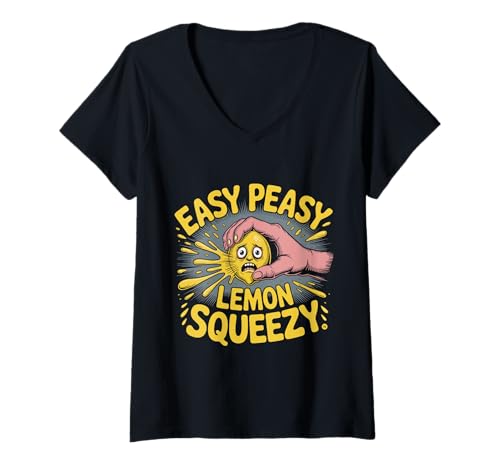 Damen Easy Peasy Lemon Squeezy Horrorcore Zitrone T-Shirt mit V-Ausschnitt Damen Easy Peasy Lemon Squeezy Horrorcore Zitrone T-Shirt mit V-Ausschnitt von Easy Peasy Lemon Squeezy Weirdcore Designs