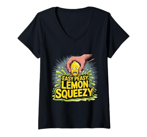 Damen Easy Peasy Lemon Squeezy Horrorcore Zitrone T-Shirt mit V-Ausschnitt Damen Easy Peasy Lemon Squeezy Horrorcore Zitrone T-Shirt mit V-Ausschnitt von Easy Peasy Lemon Squeezy Weirdcore Designs