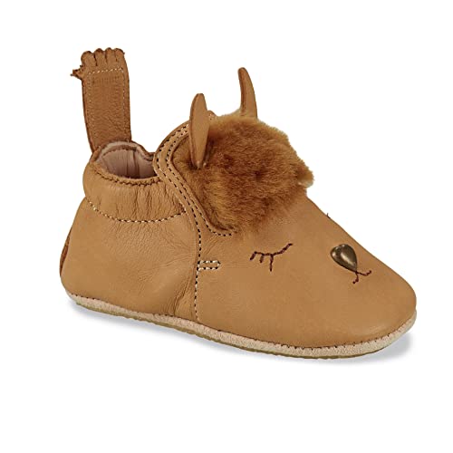 Easy Peasy Krabbelschuhe Blublu Baby Lauflernschuhe Jungen Mädchen Weicher Leder Babyhausschuhe Kleinkind rutschfest mit herausnehmbare Einlegesohle, Motiv: Alpaka Farbe: Braun, Gr. 24 von Easy Peasy