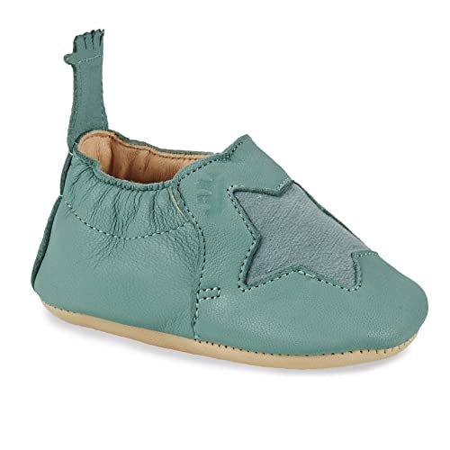 Easy Peasy Krabbelschuhe Blumoo Lauflernschuhe Jungen Mädchen Weicher Leder Baby-Hausschuhe Kleinkind rutschfest, Motiv-Stern, Farbe-Blau, Größe 6-12 Monate von Easy Peasy