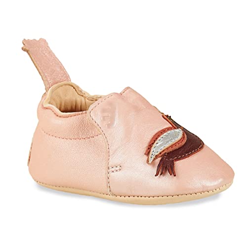 Easy Peasy Krabbelschuhe Blumoo Lauflernschuhe Jungen Mädchen Weicher Leder Baby-Hausschuhe Kleinkind rutschfest, Motiv-Vogel, Farbe-Zartrosa, Größe 0-6 Monate von Easy Peasy