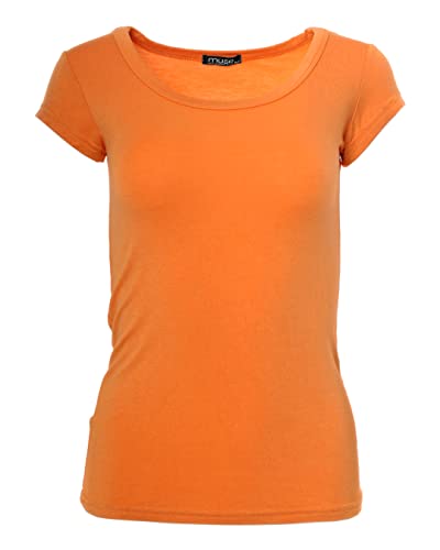 Easy Young Fashion - Damen Basic Rundhals T-Shirt - Kurzarm Unterziehshirt Skinny Fit 1001 - Dunkel Orange L von Easy Young Fashion