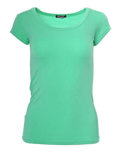 Easy Young Fashion - Damen Basic Rundhals T-Shirt - Kurzarm Unterziehshirt Skinny Fit 1001 - Mint L von Easy Young Fashion