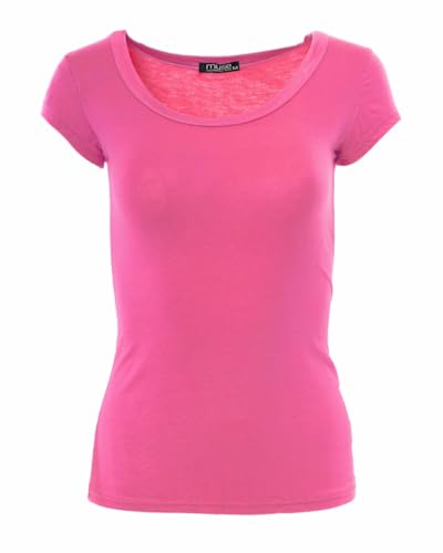 Easy Young Fashion - Damen Basic Rundhals T-Shirt - Kurzarm Unterziehshirt Skinny Fit 1001 - Pink L von Easy Young Fashion