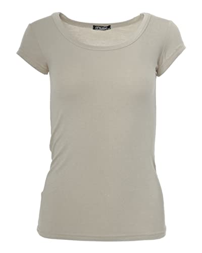Easy Young Fashion - Damen Basic Rundhals T-Shirt - Kurzarm Unterziehshirt Skinny Fit 1001 - Taupe M von Easy Young Fashion