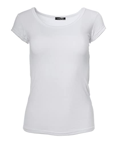 Easy Young Fashion - Damen Basic Rundhals T-Shirt - Kurzarm Unterziehshirt Skinny Fit 1001 - Weiß S von Easy Young Fashion