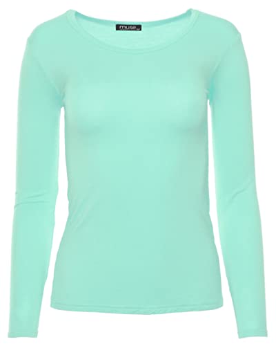 Easy Young Fashion - Damen Basic Rundhals Shirt - Langarm Unterziehshirt - Skinny Fit 1093 - Aqua M von Easy Young Fashion