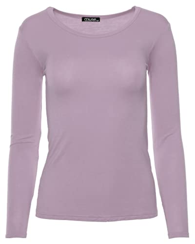 Easy Young Fashion - Damen Basic Rundhals Shirt - Langarm Unterziehshirt - Skinny Fit 1093 - Mauve L von Easy Young Fashion