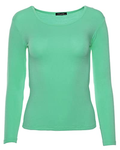 Easy Young Fashion - Damen Basic Rundhals Shirt - Langarm Unterziehshirt - Skinny Fit 1093 - Mint L von Easy Young Fashion