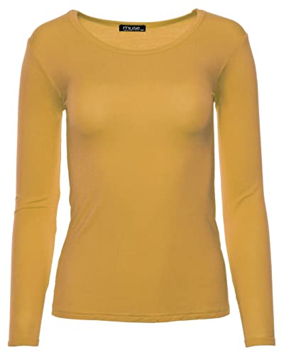 Easy Young Fashion - Damen Basic Rundhals Shirt - Langarm Unterziehshirt - Skinny Fit 1093 - Maisgelb L von Easy Young Fashion