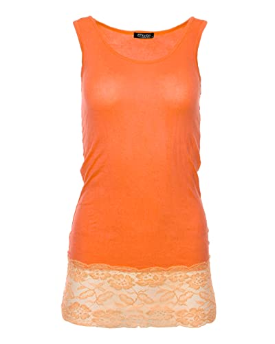 Easy Young Fashion - Damen Trägertop mit Spitzensaum - langes Unterziehshirt Skinny Fit 0518 (Orange S/M) von Easy Young Fashion