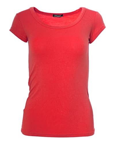 Easy Young Fashion - Damen Basic Rundhals T-Shirt - Kurzarm Unterziehshirt Skinny Fit 1001 - Rot L von Easy Young Fashion