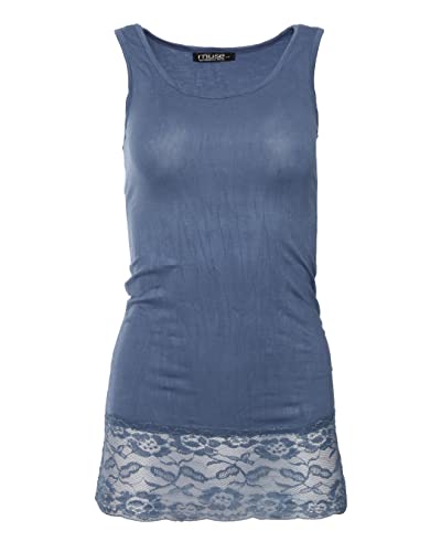 Easy Young Fashion - Damen Trägertop mit Spitzensaum - langes Unterziehshirt Skinny Fit 0518 (Jeansblau S/M) von Easy Young Fashion