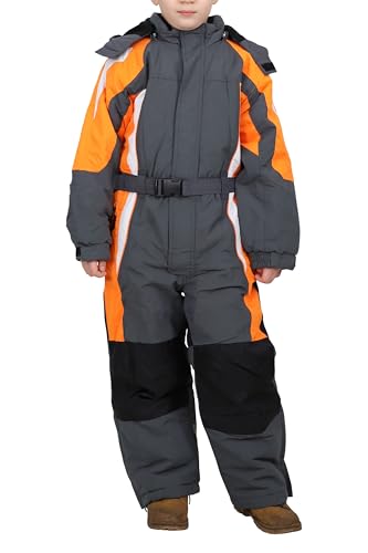 EYF - Kinder Schneeanzug unisex - winddichter Skianzug - warm atmungsaktiv - abnehmbare Kapuze K100 - Grau-Orange 128 von Easy Young Fashion