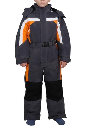 EYF - Kinder Schneeanzug unisex - winddichter Skianzug - warm atmungsaktiv - abnehmbare Kapuze K100 - Grau Washed-Optik 128 von Easy Young Fashion