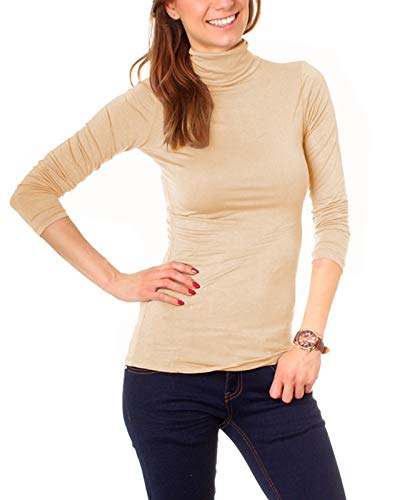 Easy Young Fashion Basic Damen Langarm Shirt Rollkragen Unterziehrolli One Size Beige von Easy Young Fashion