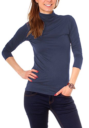 Easy Young Fashion Basic Damen Langarm Shirt Rollkragen Unterziehrolli One Size Dunkelblau von Easy Young Fashion