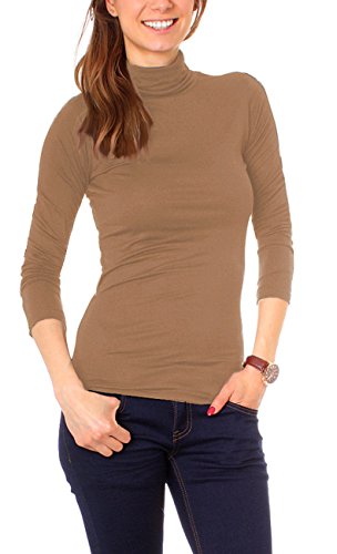 Easy Young Fashion Basic Damen Langarm Shirt Rollkragen Unterziehrolli One Size Hellbraun von Easy Young Fashion