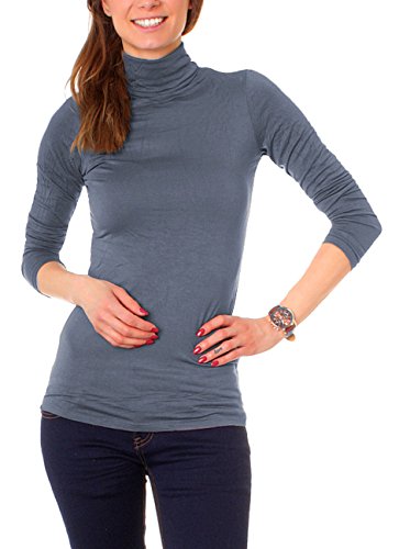 Easy Young Fashion Basic Damen Langarm Shirt Rollkragen Unterziehrolli One Size Jeansblau von Easy Young Fashion