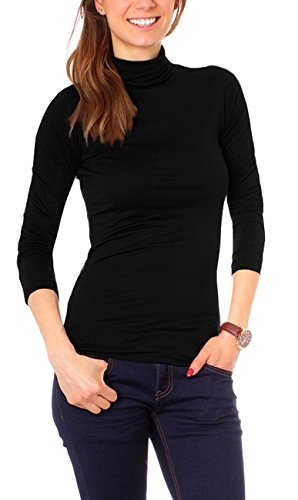 Easy Young Fashion Basic Damen Langarm Shirt Rollkragen Unterziehrolli One Size Schwarz von Easy Young Fashion