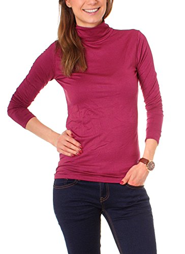 Easy Young Fashion Basic Damen Rollkragen Jersey Shirt Unterzieher Longsleeve Enganliegend Langarm Einfarbig One Size Beere von Easy Young Fashion
