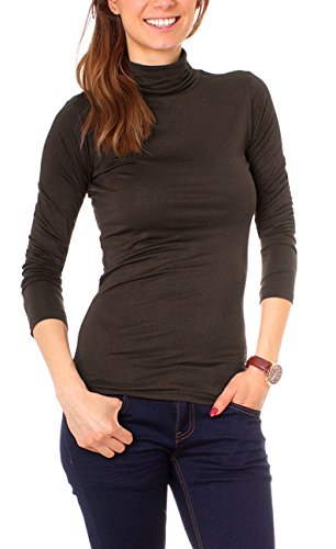 Easy Young Fashion Basic Damen Rollkragen Jersey Shirt Unterzieher Longsleeve Enganliegend Langarm Einfarbig One Size Espresso von Easy Young Fashion