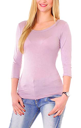 Easy Young Fashion - Damen Basic 3/4 Halbarm Shirt - elastisches Langarm Unterziehshirt - Longsleeve Rundhals - Skinny Fit 1073 - Altrorsa M von Easy Young Fashion