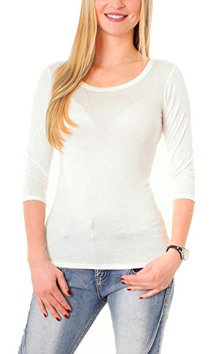 Easy Young Fashion - Damen Basic 3/4 Halbarm Shirt - elastisches Langarm Unterziehshirt - Longsleeve Rundhals - Skinny Fit 1073 - Creme M von Easy Young Fashion