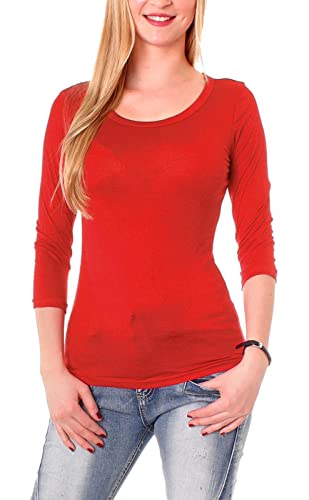 Easy Young Fashion - Damen Basic 3/4 Halbarm Shirt - elastisches Langarm Unterziehshirt - Longsleeve Rundhals - Skinny Fit 1073 - Dunkelrot M Easy Young Fashion - Damen Basic 3/4 Halbarm Shirt - elastisches Langarm Unterziehshirt - Longsleeve Rundhals - Skinny Fit 1073 - Dunkelrot M von Easy Young Fashion