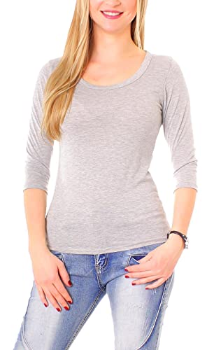 Easy Young Fashion - Damen Basic 3/4 Halbarm Shirt - elastisches Langarm Unterziehshirt - Longsleeve Rundhals - Skinny Fit 1073 - Grau meliert M Easy Young Fashion - Damen Basic 3/4 Halbarm Shirt - elastisches Langarm Unterziehshirt - Longsleeve Rundhals - Skinny Fit 1073 - Grau meliert M von Easy Young Fashion