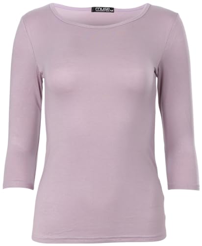 Easy Young Fashion - Damen Basic 3/4 Halbarm Shirt - elastisches langarm Unterziehshirt - Longsleeve Rundhals - Skinny Fit 1073 - Mauve L von Easy Young Fashion