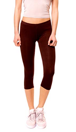 Easy Young Fashion - Damen Basic Capri Leggings - elastische 3/4 Baumwoll Viskose Stretch Hose 1077 - OneSize (Dunkelbraun) von Easy Young Fashion
