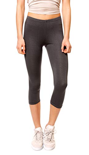 Easy Young Fashion - Damen Basic Capri Leggings - elastische 3/4 Baumwoll Viskose Stretch Hose 1077 - OneSize (Dunkelgrau) von Easy Young Fashion