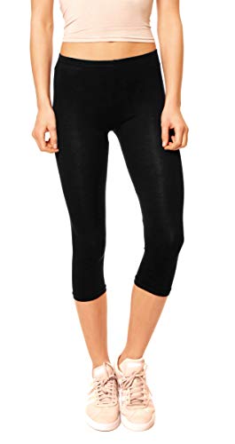 Easy Young Fashion - Damen Basic Capri Leggings - elastische 3/4 Baumwoll Viskose Stretch Hose 1077 - OneSize (Schwarz) von Easy Young Fashion