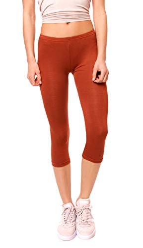 Easy Young Fashion - Damen Basic Capri Leggings - elastische 3/4 Baumwoll Viskose Stretch Hose 1077 - OneSize (Terracotta) von Easy Young Fashion