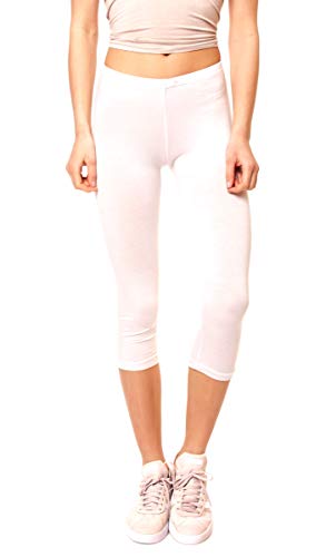 Easy Young Fashion - Damen Basic Capri Leggings - elastische 3/4 Baumwoll Viskose Stretch Hose 1077 - OneSize (Weiß) von Easy Young Fashion