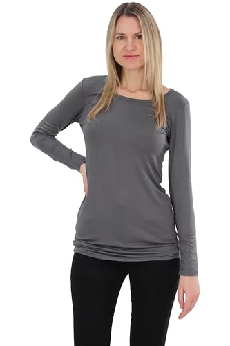 Easy Young Fashion - Damen Basic Langarmshirt - Rundhals Longshirt - Unterziehshirt Skinny Fit 1098A - Dunkelgrau M/L von Easy Young Fashion